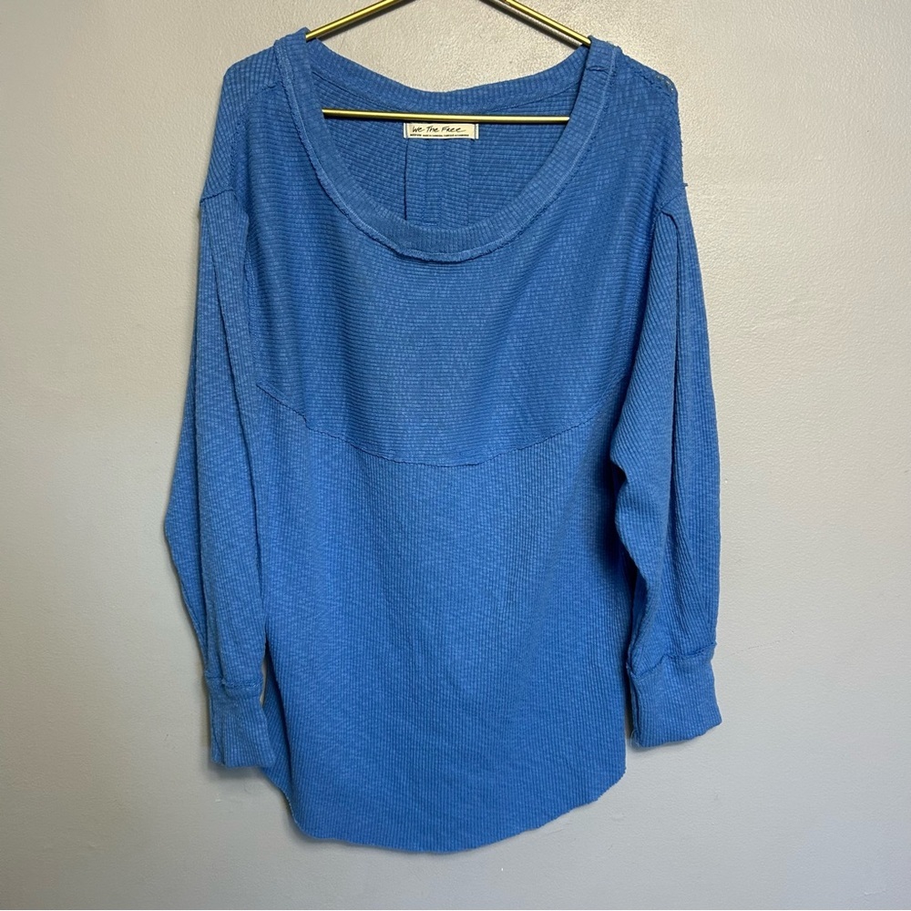 Free People We The Free OG Slouchy Thermal Blue Long Sleeve Top Medium